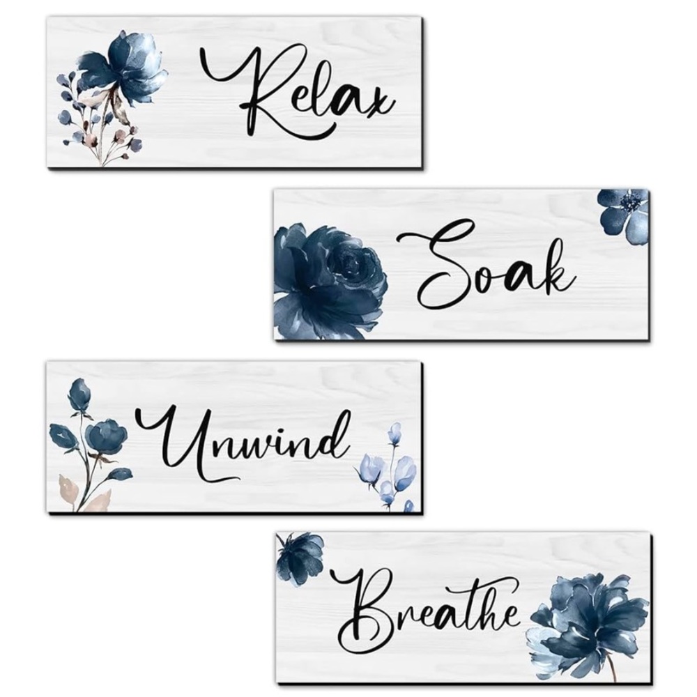 4 Pc Bathroom Wall Art Rustic Farmhouse Bathroom Wall Decor Wood Hanging Signs